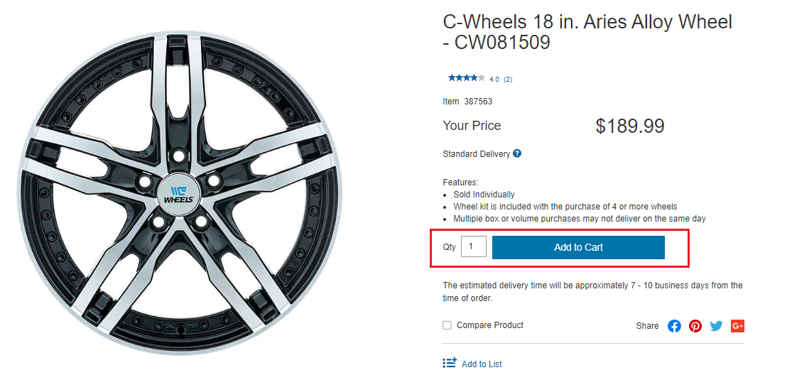 Costco.ca image to select the right quantity of wheel you want to purchase. 