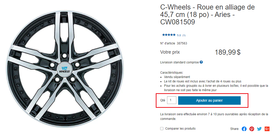 Image costco.ca pour sélectionner la bonne quantité de roues que vous souhaitez acheter.