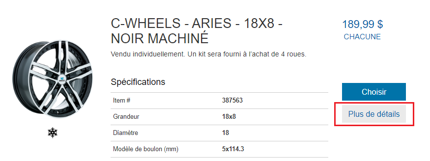 Sur chaque tuile vous avez un bouton plus de détails. Cliquez dessous pour accéder à plus d’informations pour ce produit.